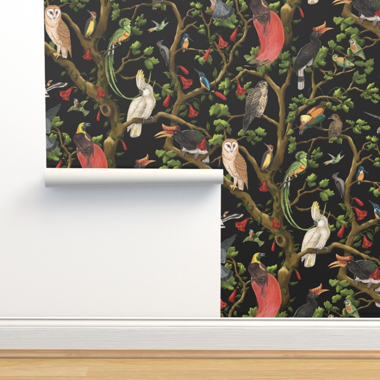 Maximalist Animalier Vintage Inspired Wild Birds Tropical Jungle Custom Removable Wallpaper by Spoonflower Peel & Stick Wallpaper 2FT Wide